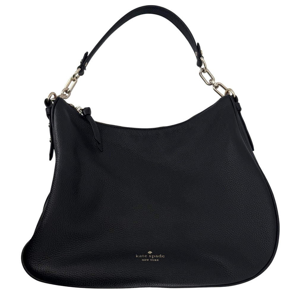 Kate Spade Hobo Bag Women OS Black Pebbled Leather Gold Chain Crossbody K4659